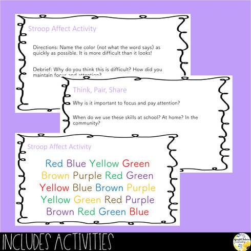 Focus and Attention SEL Classroom Guidance Lesson with Editable Digital Version